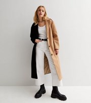 ONLY Cream Colour Block Long Belted Coat